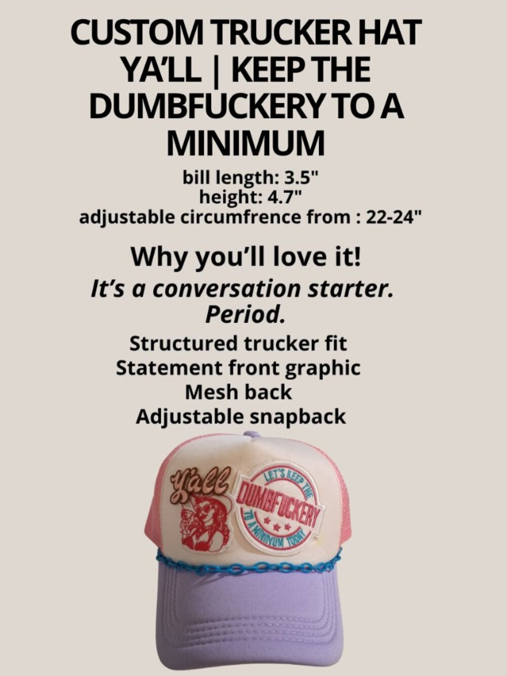Keep the Dumbf*ckery to a Minimum” | Pink Purple Western Cowgirl Trucker Hat NEW - Picture 5 of 5